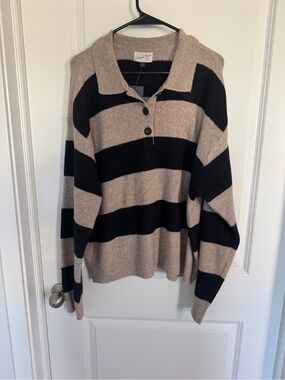 Universal Thread Beige and Black Striped Polo Sweater